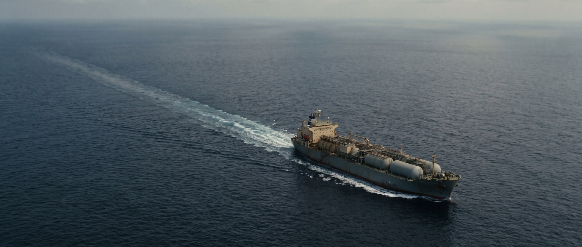 Gas carrier at sea from above